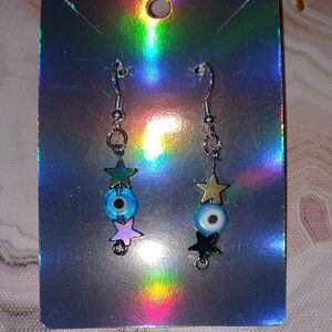 Blue and Gold Star Dangle Earrings